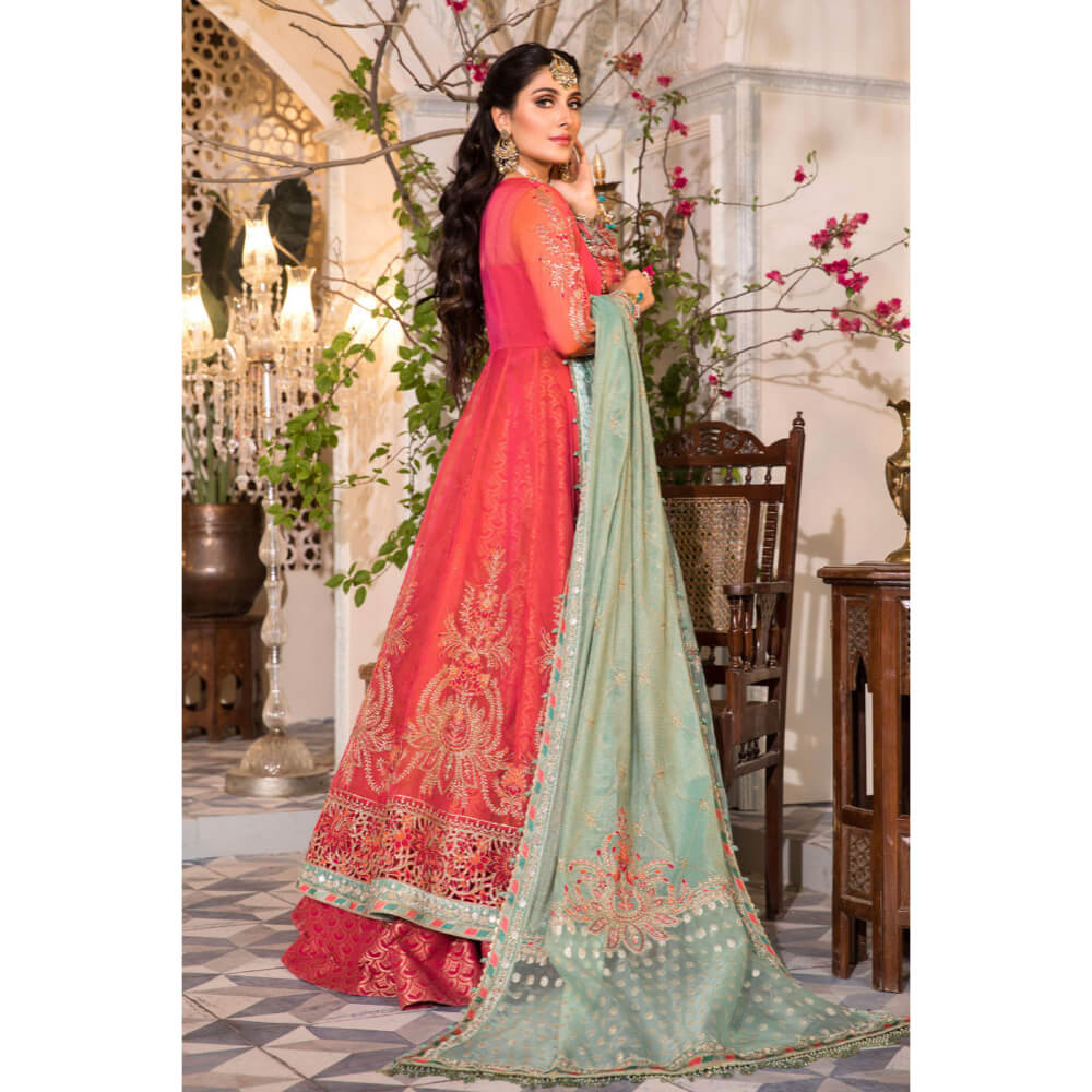 Maria B Mbroidered, BD-2402-Salmon Pink and Feroza