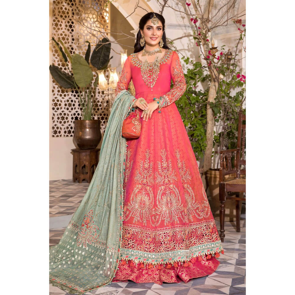 Maria B Mbroidered, BD-2402-Salmon Pink and Feroza