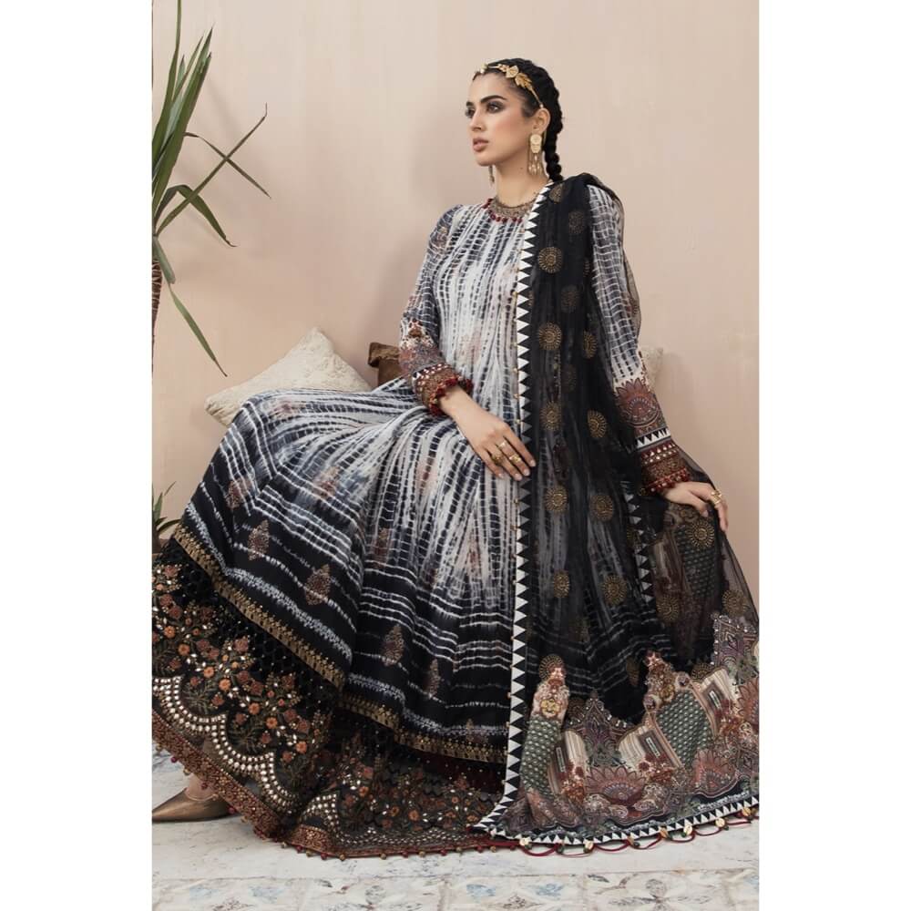 Maria.B Lawn Eid Collection, EL-21-04, Black and Kora