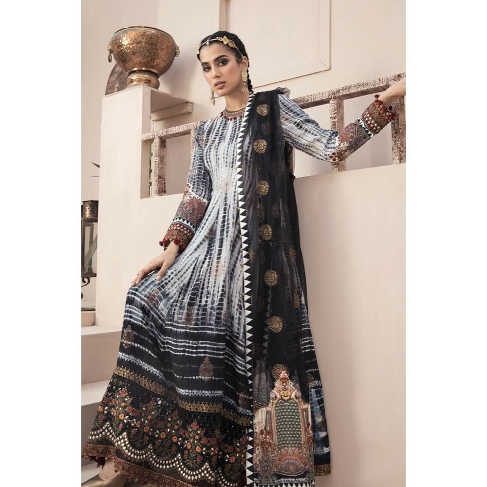 Maria.B Lawn Eid Collection, EL-21-04, Black and Kora